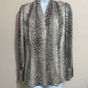 Anne Klein Black and Silver Patterned Blouse